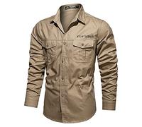 Camisas de safari para hombre, de algodón, de manga larga, para senderismo, al aire libre, ajuste regular, con botones, militares, tácticas, con dos bolsillos en el pecho, ligera, para caminar,