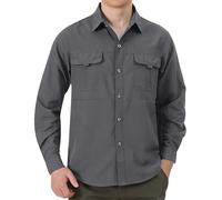 Camisas de safari para hombre del Reino Unido - Camisa básica tejida de manga larga con botones grande y alta, camisa de dos bolsillos a presión, camisa clásica verde militar, camisa de ajuste