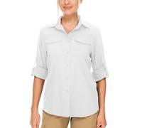 Camisas de safari para mujer, protección solar UV UPF 50+, manga larga, para exteriores, secado rápido, pesca, senderismo, jardinería, Blanco, Large