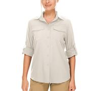 Camisas de safari para mujer, protección solar UV UPF 50+, manga larga, para exteriores, secado rápido, pesca, senderismo, jardinería, Caqui claro, XS