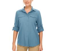 Camisas de safari para mujer, protección solar UV UPF 50+, manga larga, para exteriores, secado rápido, pesca, senderismo, jardinería, Azul, S