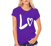 Camisas de San Valentín Mujeres con Amor Impreso Pareja Camiseta de Manga Corta Suéter de Moda para Mujer 2024, morado, XS