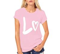 Camisas de San Valentín Mujeres con Amor Impreso Pareja Camiseta de Manga Corta Suéter de Moda para Mujer 2024, Rosa., 3XL