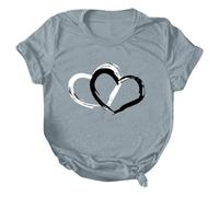 Camisas de San Valentín para mujer Camisa, Casual Manga Corta Jersey Tops Camisa de moda para mujer 2024, gris, 3XL