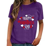 Camisas de San Valentín para mujer manga corta cuello redondo suelto camiseta estampada moda tops de moda para mujer 2024, morado, XXL