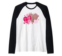 Camisas de San Valentín para niñas, corazones, amor, leopardo, cuadros, corazón Camiseta Manga Raglan
