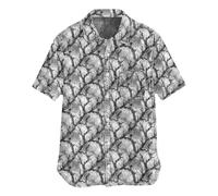 Camisas de solapa para hombre, estilo retro, de manga corta, con botones, tela pesada, estampada, informal, para verano, playa, mezclilla con flores, gris, XXL