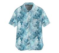 Camisas de solapa para hombre, estilo retro, de manga corta, con botones, tela pesada, estampada, informal, para verano, playa, mezclilla con flores, verde menta, 3XL