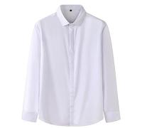 Camisas De Talla Grande Para Hombre - Camisa Suelta Clásica Para Hombre Camisa De Vestir De Negocios Con Botones Ocultos De Moda Camisa Elástica Informal De Manga Larga Blanca Camisa Social De Un