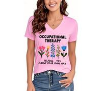 Camisas de terapia ocupacional para mujer, cuello en V, terapia ocupacional que te ayuda a crecer a tu manera, rosa, M