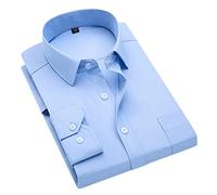 Camisas de trabajo de talla grande para hombre, camisas de vestir de manga larga para hombre, color azul claro, camisa de bolsillo social, color blanco, azul celeste, XXL