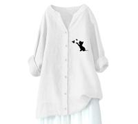 Camisas de verano de gasa para mujer, color liso, con botones, de lino, asimétricas, para primavera, ajuste holgado, túnica fluida, manga 3/4, casual, vestido de moda, cuello en V, manga larga