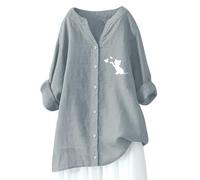 Camisas de verano de gasa para mujer, color liso, con botones, de lino, asimétricas, para primavera, ajuste holgado, túnica fluida, manga 3/4, casual, vestido de moda, cuello en V, manga larga