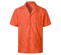 Camisas de verano para hombre, con múltiples bolsillos, solapa, manga corta, cárdigan, camisetas finas, camisetas de un solo pecho, naranja, L