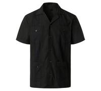 Camisas de verano para hombre, con múltiples bolsillos, solapa, manga corta, cárdigan, camisetas finas, camisetas de un solo pecho, Negro, L