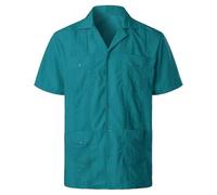 Camisas de verano para hombre, con múltiples bolsillos, solapa, manga corta, cárdigan, camisetas finas, camisetas de un solo pecho, azul, 3XL