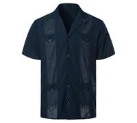 Camisas de verano para hombre, con múltiples bolsillos, solapa, manga corta, cárdigan, camisetas finas, camisetas de un solo pecho, Azul marino., 4XL