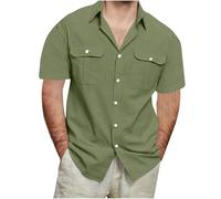 Camisas de verano para hombre, de manga corta, con dos bolsillos, con botones, ajuste regular, de algodón, suave, transpirable, ligera, para verano, correr, atletismo, gimnasio, entrenamiento, Gn2