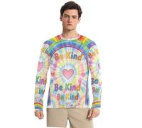 Camisas de verano UPF 50+, cuello redondo, manga larga, protección solar UPF 50+, verano, Be Kind Tie Dye Rainbow Choose Kindness, Medium