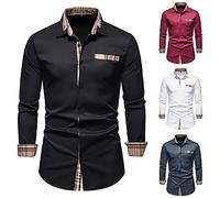 Camisas de vestir de esmoquin de manga larga para hombre, sin planchado, de manga larga, ajuste regular, ajuste delgado, camisa de contraste interior, camisa de vestir con botones, camisa básica a
