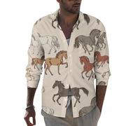 Camisas de vestir de manga larga para hombre - Dibujado a mano moderno cool caballo slim fit camisa abotonada para hombres ropa casual, Estilo 29, XL