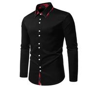Camisas de vestir para hombre, ajuste regular, blusa de manga larga para hombre, casual, manga larga, color sólido, retazos, camisa básica con botones regulares, camisa atlética, deportiva, ropa de