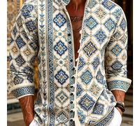 Camisas de vestir para hombre con estampado bohemio tribal, tela tipo lino transpirable y , tops casuales chic para viajes de vacaciones, uso diario, , regalo del Día