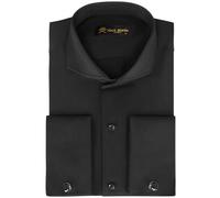 Camisas de Vestir para Hombre con puños franceses y Cuello Italiano | Gemelos incluidos | Camisa Formal de Lujo de Manga Larga para Hombre (Espina de Pescado, Negro, M)