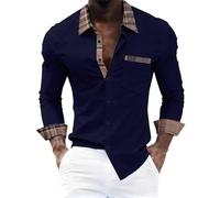 Camisas de vestir para hombre, de manga larga, con botones, ligeras, informales, para el trabajo, azul marino, XXL