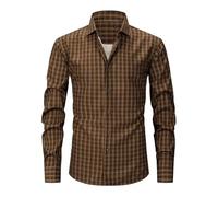 Camisas de vestir para hombre de manga larga con estampado a cuadros del Reino Unido, camisas casuales elásticas a cuadros, ajustadas, vintage, cuello de solapa, camisa de negocios, ligera
