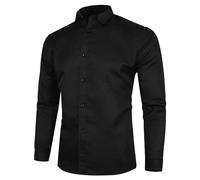 Camisas de vestir para hombre de manga larga de corte regular negras, camisas de vestir para hombre, camisa formal casual con botones, camisas de trabajo, color sólido, tops casuales de manga larga