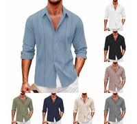 Camisas de vestir para hombre, manga larga, cuello cubano, camisa de manga larga, fácil de planchar, camisas modernas de ajuste regular, camisa de negocios, diseño hipster, parte superior mexicana con