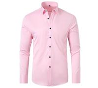 Camisas Elástica Antiarrugas Hombre Manga Larga Camisa Vestir Antimanchas Antiolores Ajustado Camisa Traje Casual Transpirable Clásico Camisa Oficina Negocio Formales Ajuste Normal otoño