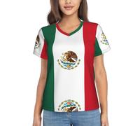 Camisas elegantes con estampado de la bandera de México para mujer, de manga corta, estilo informal, de verano, para un aspecto casual y moderno, Negro -, S