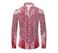 Camisas estampadas elegantes para hombre, para la celebración del día de San Valentín y citas, a la moda, suave, cómoda, con botones, manga larga, para verano, rosa, 3XL