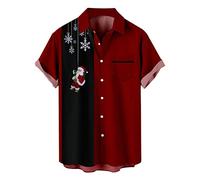 Camisas FEA Camisa Navidad Hombre -Camiseta de Manga Corta con Solapa Y Botón de Impresión Digital 3D de Regalo de Papá Noel para (K XXL)