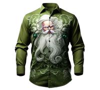 Camisas FEA Camisa Navidad Hombre -Christmas Men's White Beard Old Man Printed Long Sleeve Lapel Button Down Long Sleeve Shirt (Green XXXXL)