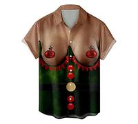 Camisas FEA Camisa Navideña Hombre -Camiseta de Manga Corta con Solapa Y Botón de Impresión Digital 3D de Regalo de para (M M)