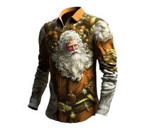Camisas FEA Navidad Hombre Camisas FEA - de Papá Noel para con Estampado Digital 3D Holgada para (Orange L)