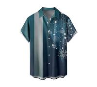 Camisas FEA Navidad Hombre Camisas FEA -Mens Christmas Santa Gift 3D Botón de Impresión Digital Solapa de Manga Corta Camiseta 3D Novedad Nuevo Santa Print Casual de Manga Corta (Navy L)