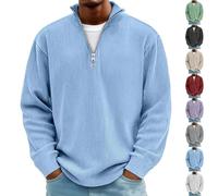 Camisas for Hombre, Pacificozy, Camiseta Informal Sencilla de Manga Larga con Cuello Alto y Cremallera, Moda de otoño for Hombre(Blue,L)