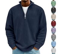 Camisas for Hombre, Pacificozy, Camiseta Informal Sencilla de Manga Larga con Cuello Alto y Cremallera, Moda de otoño for Hombre(Dark Blue,XL)