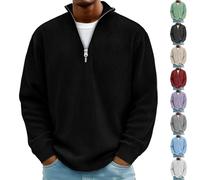 Camisas for Hombre, Pacificozy, Camiseta Informal Sencilla de Manga Larga con Cuello Alto y Cremallera, Moda de otoño for Hombre(Black,L)