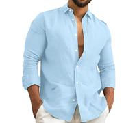 Camisas formales para hombre, modernas y fáciles de usar, color liso, multicolor, algodón, lino, manga larga, camiseta deportiva para hombre, azul celeste, XL