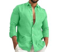 Camisas formales para hombre, modernas y fáciles de usar, color liso, multicolor, algodón, lino, manga larga, camiseta deportiva para hombre, verde, M