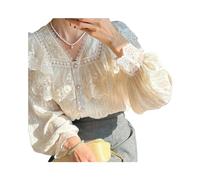 Camisas francesas Vintage para Mujer, Blusa Elegante de Encaje Lolita de Manga Larga con Volantes, Tops Elegantes de Moda para Mujer para Oficina