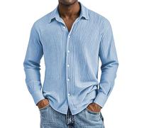 Camisas genéricas 100% algodón para hombre, blusas con solapa, efecto fruncido, manga larga, color liso, informal, con botones, ligeros, de verano, camisa de corte regular de playa, casual camisetas
