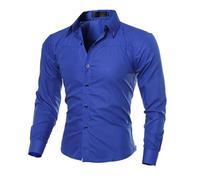 Camisas gruesas de manga larga para hombre, elásticas, antiarrugas, de manga larga, ajuste entallado, con botones, para bodas, tipo bodysuit, azul, L