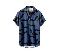 Camisas hawaianas de Halloween para hombre, camisa con estampado de murciélago horrible, camisetas de manga corta con botones, camisetas tropicales de playa, festivales, disfraces para adultos, azul