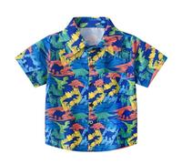 Camisas hawaianas de manga corta con botones para niños y niñas, disfraz de turista tropical, con estampado de flores coloridas, solapa de verano, casual, caricatura, lindo, azul, 2-3 años